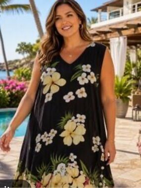 La Cera Women’s Plus Black Floral Beaded Sleeveless V-Neck Dress 3XL NWT